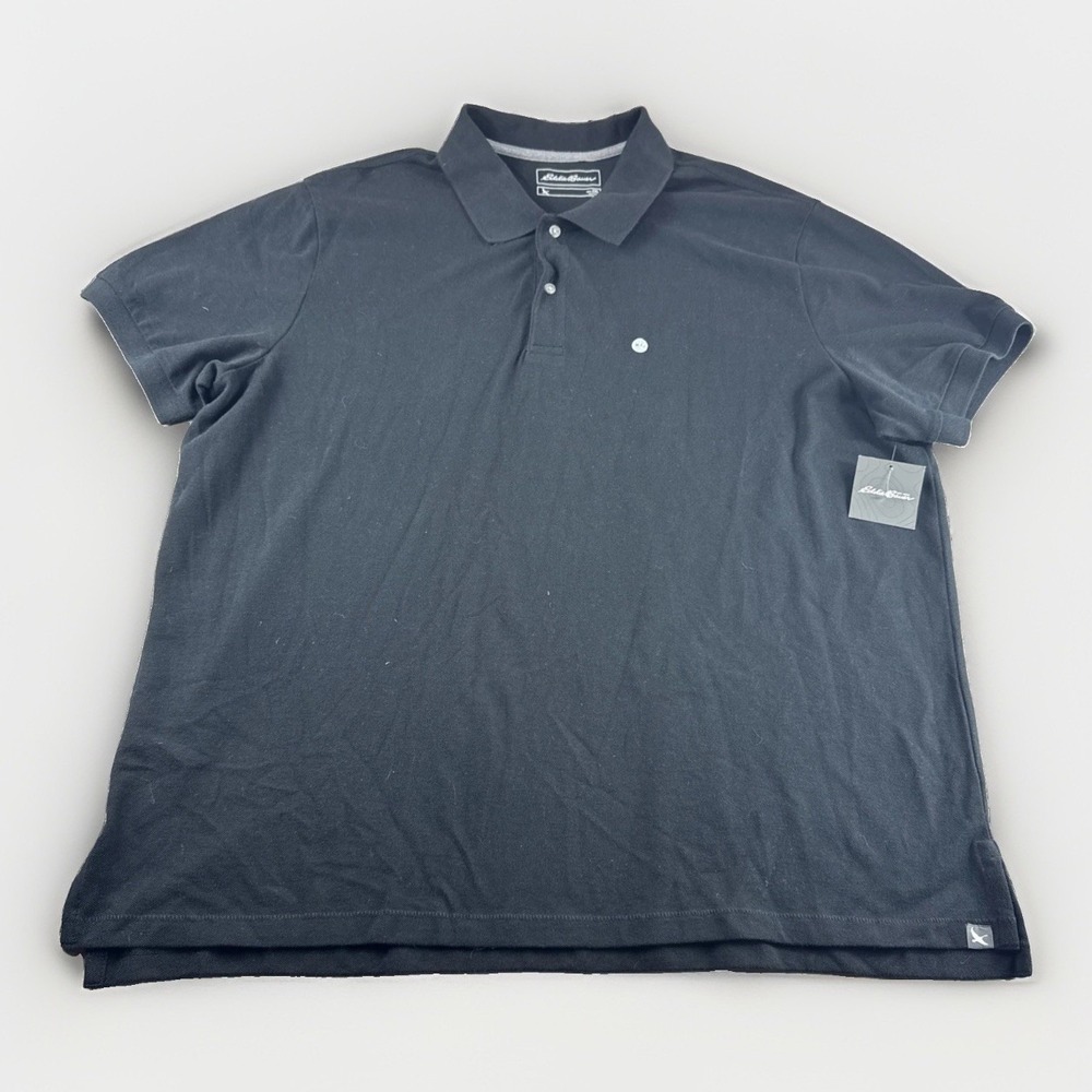 Eddie Bauer Mr Field Polo Mens 2XL Black Golf Shirt Preppy Short Sleeve Top NEW